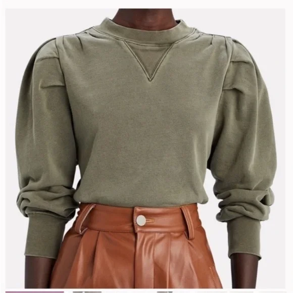 Frame Denim Shirred Olive Green Crew Neck Sweater, XS - Picture 1 of 4